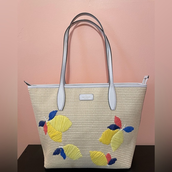 β¨HPβ¨ Kate Spade Ash Straw Lemon Zest Tote Large NWOT - Picture 3 of 14